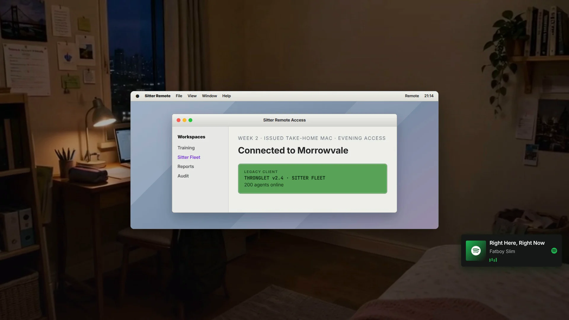 Samantha’s light Mac Sitter client connected from her bedroom