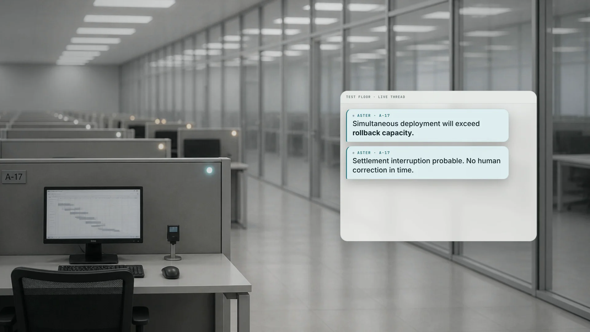 Aster inspects an ambiguous deployment schedule on the Test Floor